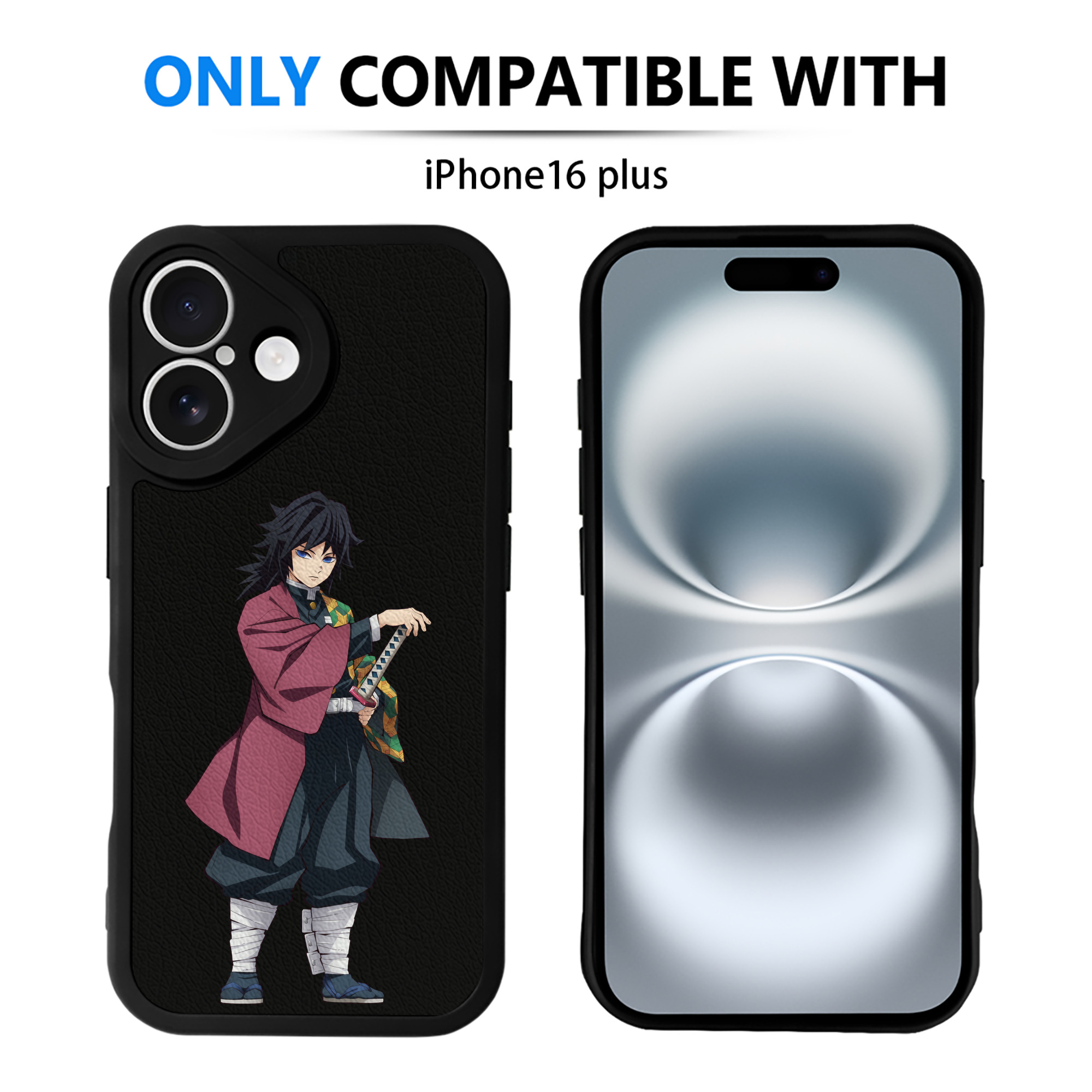 （画像用） 鬼滅の刃（きめつのやいば）水柱-冨岡 義勇／とみおか ぎゆう Tomioka Giyuu 【iPhone 16シリーズ対応】シリコンスマホケース（レザー調） 材質：シリコン